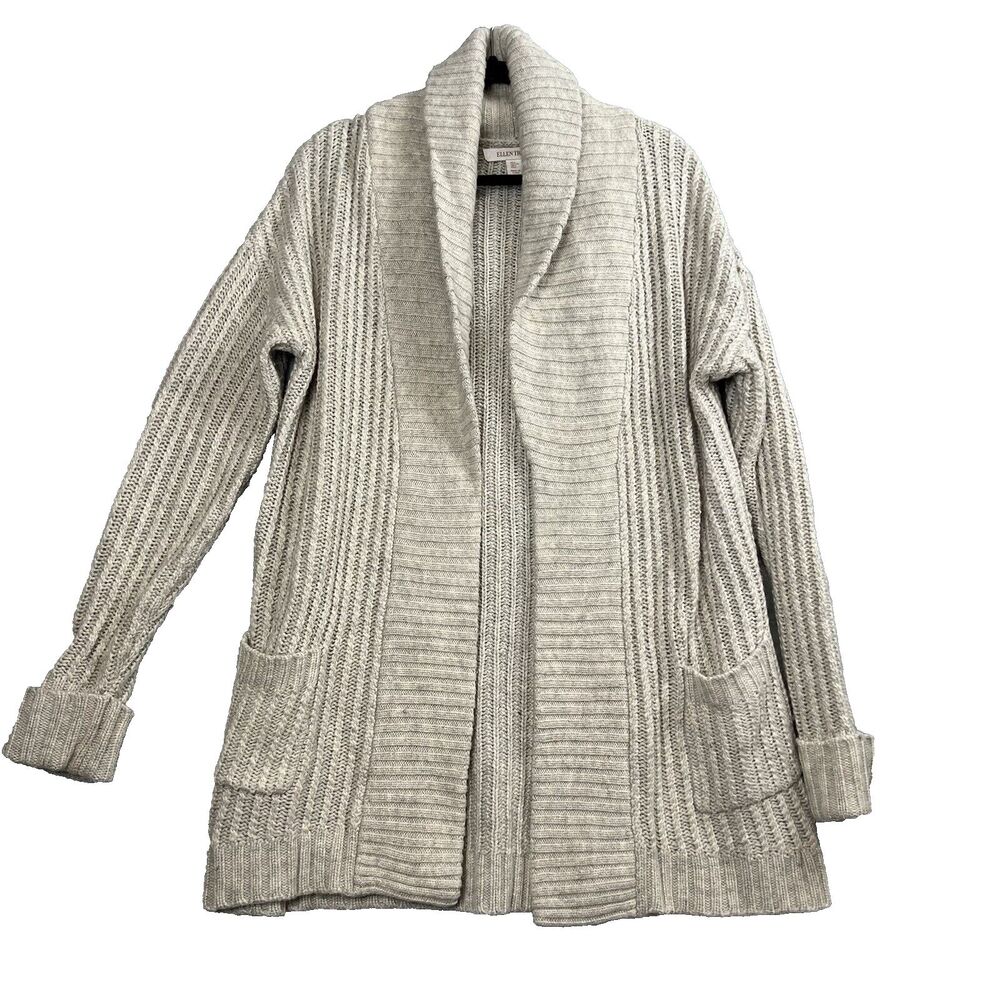 Ellen Tracy‎ Duster Cardigan Women Large Oatmeal Cozy Core Long Sleeve  Preppy